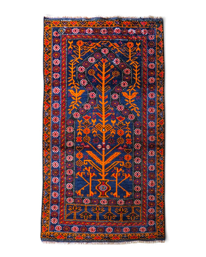  ヴィンテージ トライバルラグ バルーチ族 手織りペルシャ絨毯 133×80cm｜花瓶文様（ゴルダン）・ミフラーブデザイン ウール100％