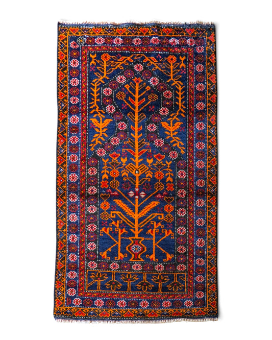  ヴィンテージ トライバルラグ バルーチ族 手織りペルシャ絨毯 133×80cm｜花瓶文様（ゴルダン）・ミフラーブデザイン ウール100％