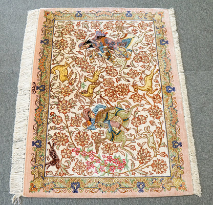 88×66cm　【ペルシャ絨毯　クム産　ラザイー房　シルク 100%　】証明書付 Decorworks
