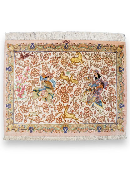 88×66cm　【ペルシャ絨毯　クム産　ラザイー房　シルク 100%　】証明書付 Decorworks