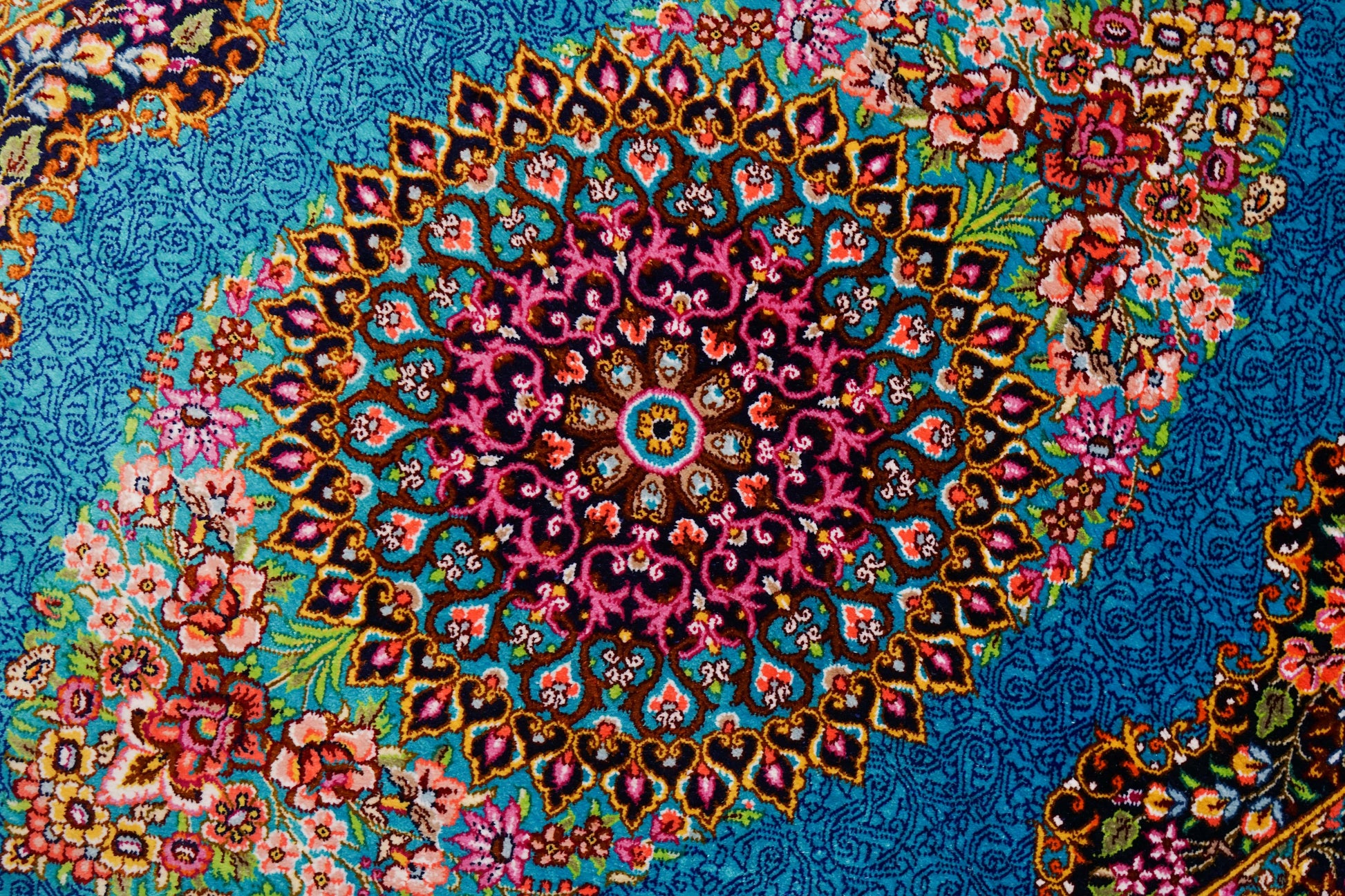  89×59cm　手織り ペルシャ絨毯 クム産 シルク100% 証明書付