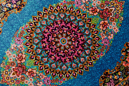  89×59cm　手織り ペルシャ絨毯 クム産 シルク100% 証明書付