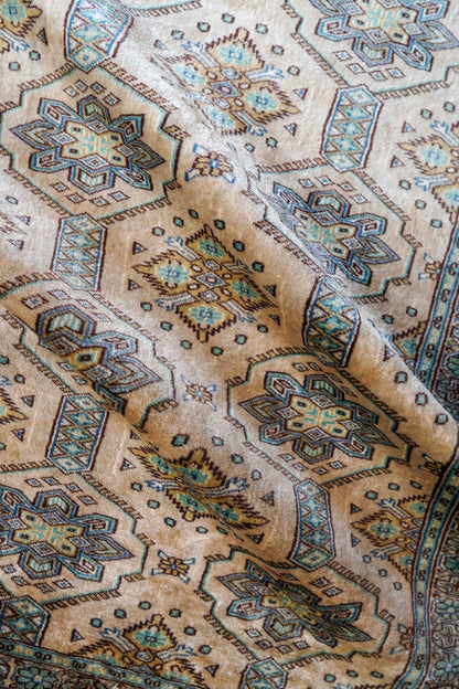  パキスタン手織り絨毯 122×80cm｜ニュージーランド産メリノウール 幾何学フラワー柄 手織りラグ