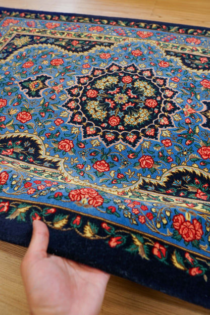 ペルシャ絨毯 クム産ウール ラバファン工房 121×81cm｜コルクウール・シルクフリンジ 手織りペルシャ絨毯