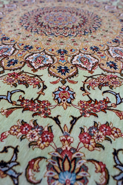 手織りペルシャ絨毯 カシャーン産 ファッラ工房 シルク100% 丸 200×200cm