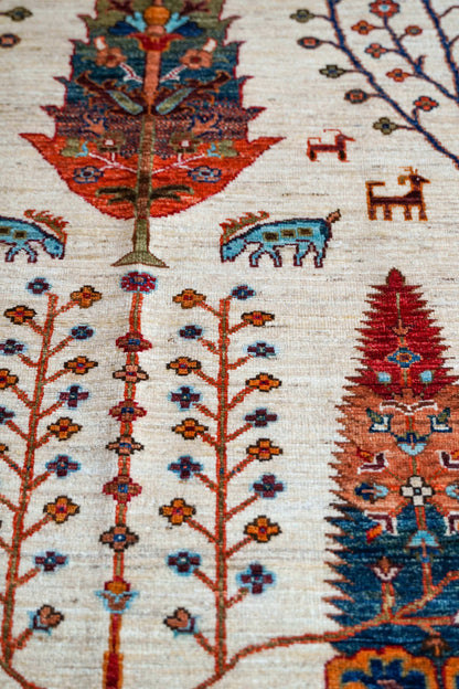  アフガニスタン 手織りガズニギャッベ 203×154cm｜草木染め・生命の木と動物文様