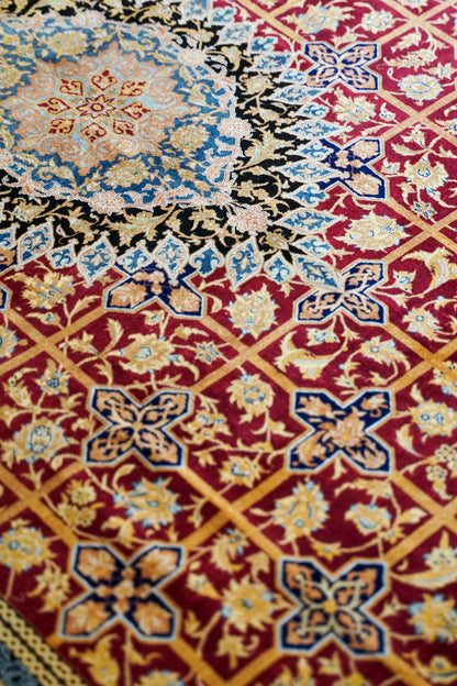  手織りペルシャ絨毯 クム産 【シルク】ラミニ工房 197×132cm ｜ 証明書付