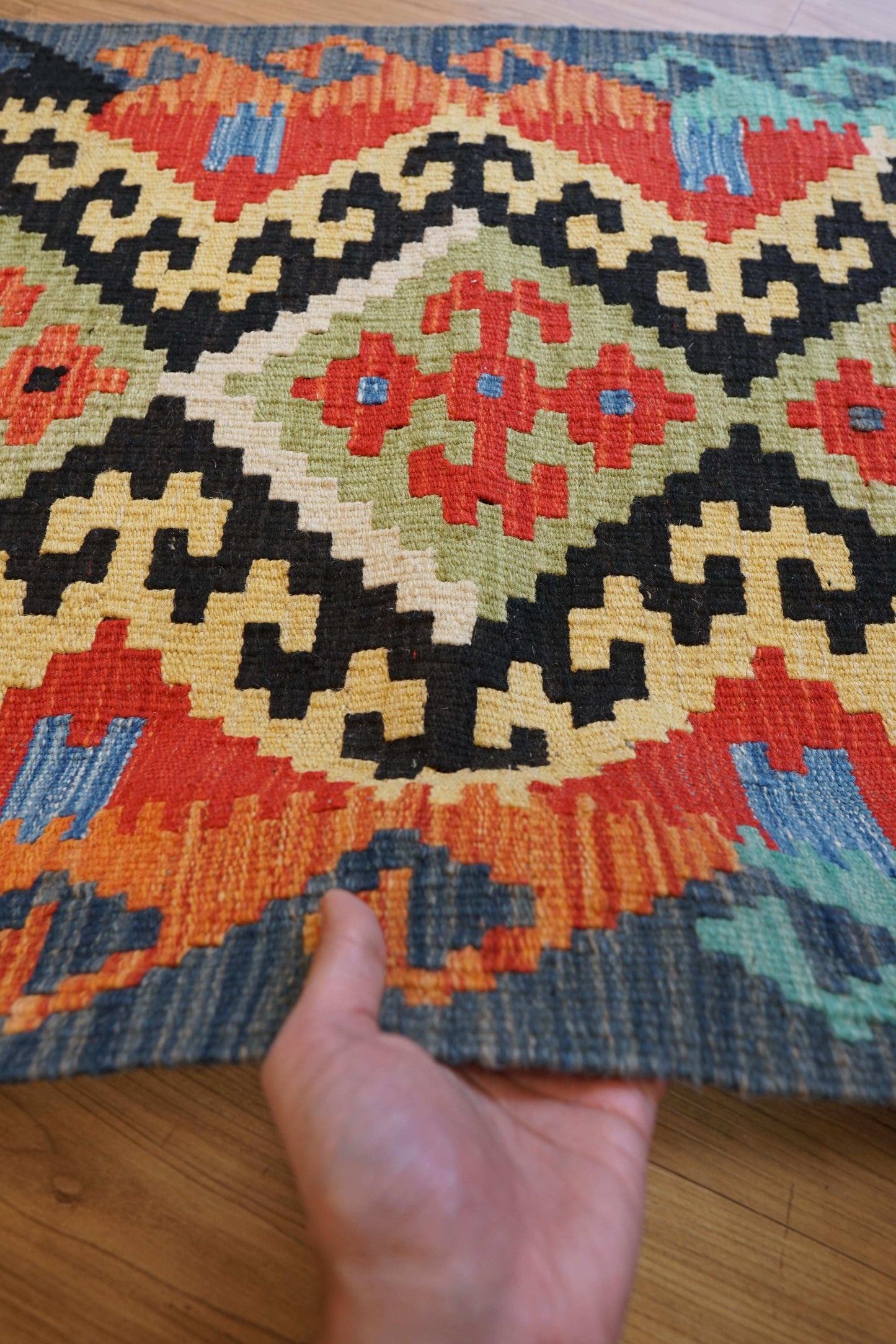  アフガニスタン手織りキリム 100×67cm トライバルラグ