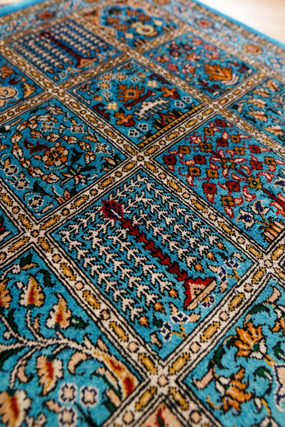  ペルシャ絨毯 クム産 モスサビ房 シルク 89×56cm　