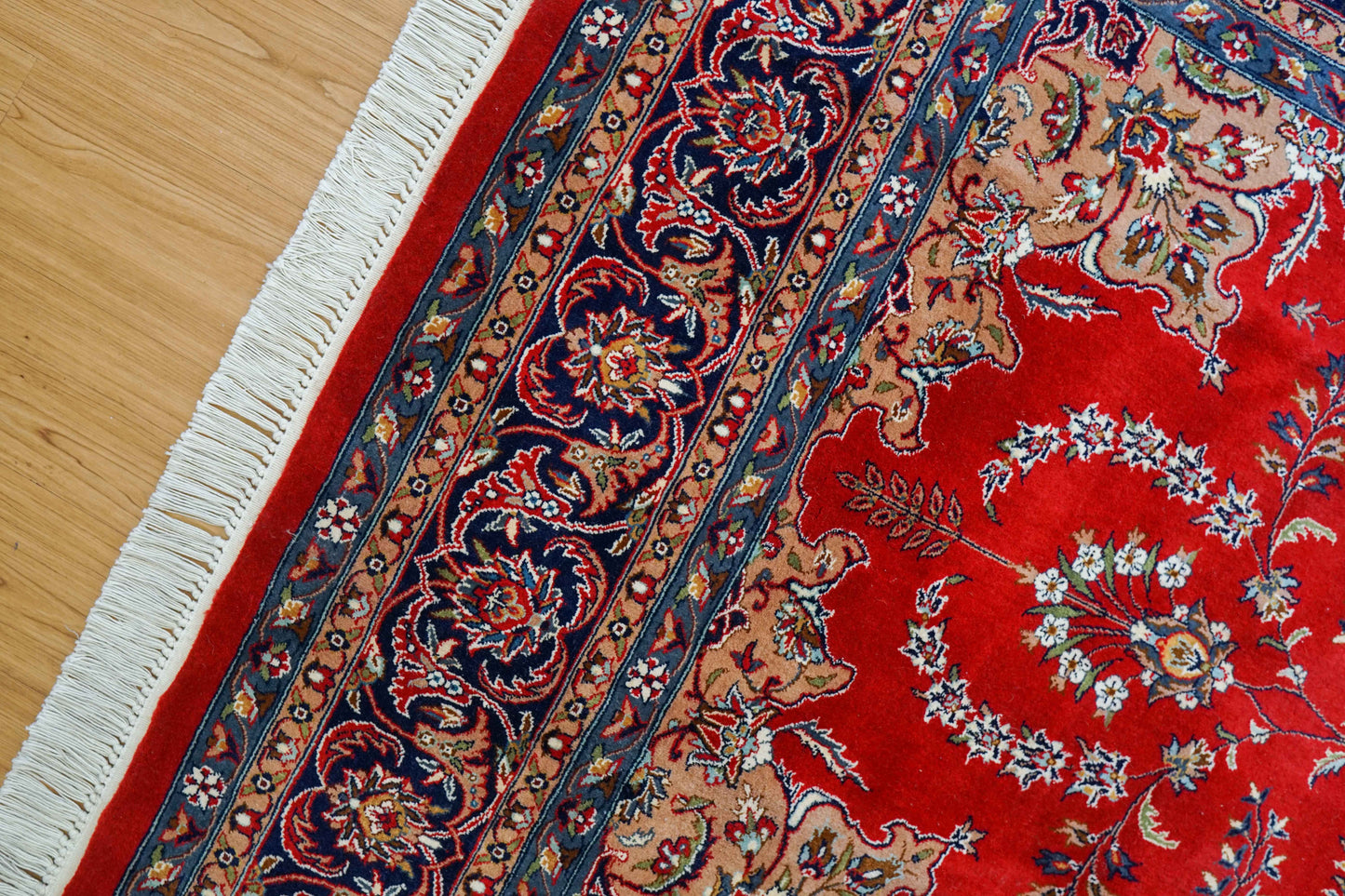  ペルシャ絨毯 手織り ダブルノット 高密度ウール 256×154cm｜厚手で丈夫 赤基調クラシックデザイン