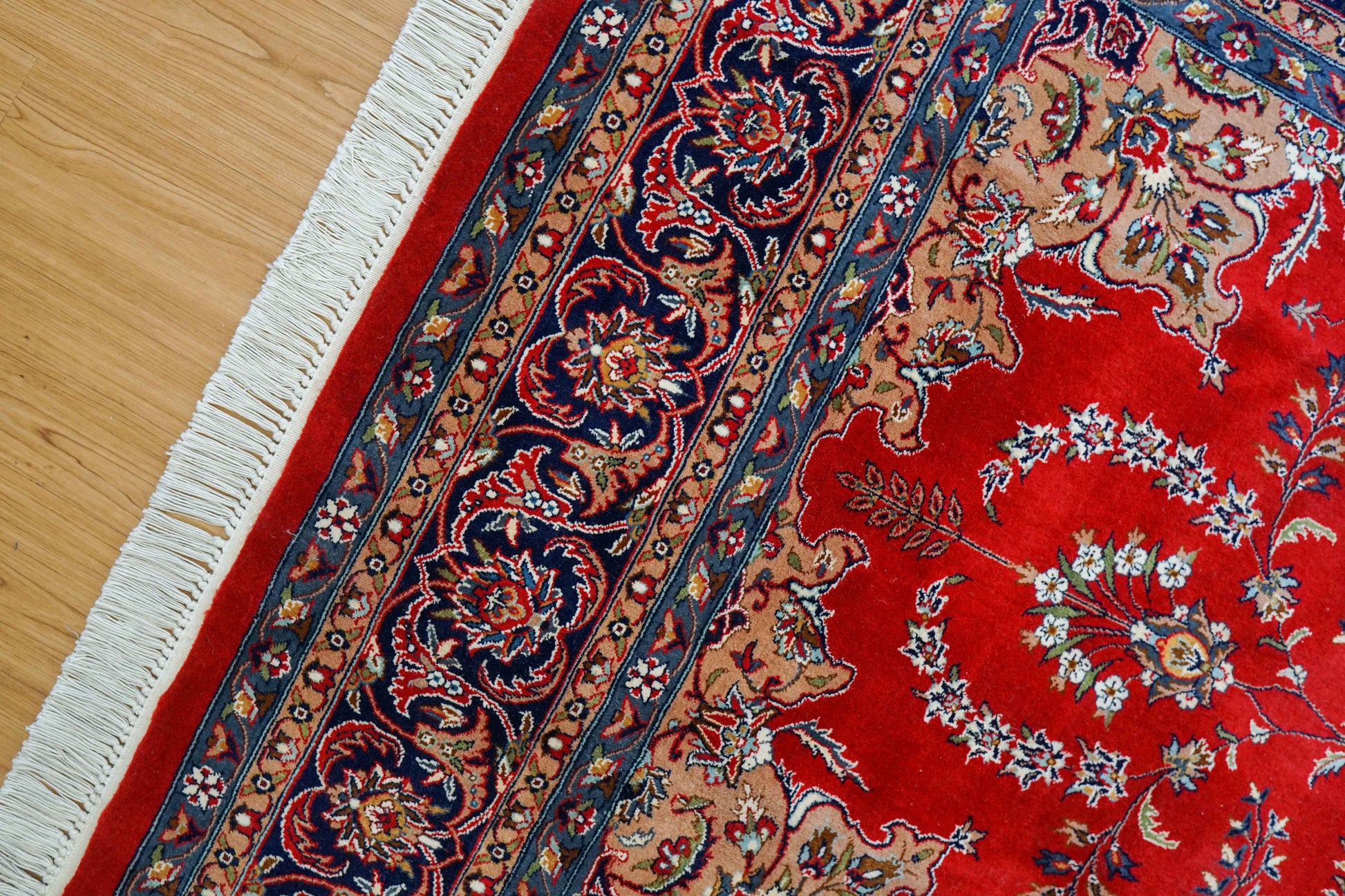  ペルシャ絨毯 手織り ダブルノット 高密度ウール 256×154cm｜厚手で丈夫 赤基調クラシックデザイン