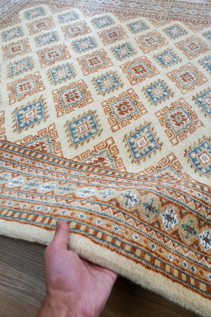 手織りパキスタン絨毯 184×128cm｜9/16クオリティ・ベージュ×ブルー