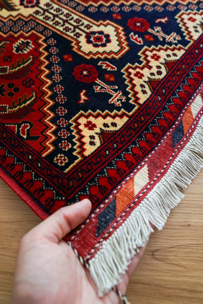  アフガニスタン手織り絨毯 カールモハメディ 105×52cm｜高密度織り・上質ウール トライバルラグ