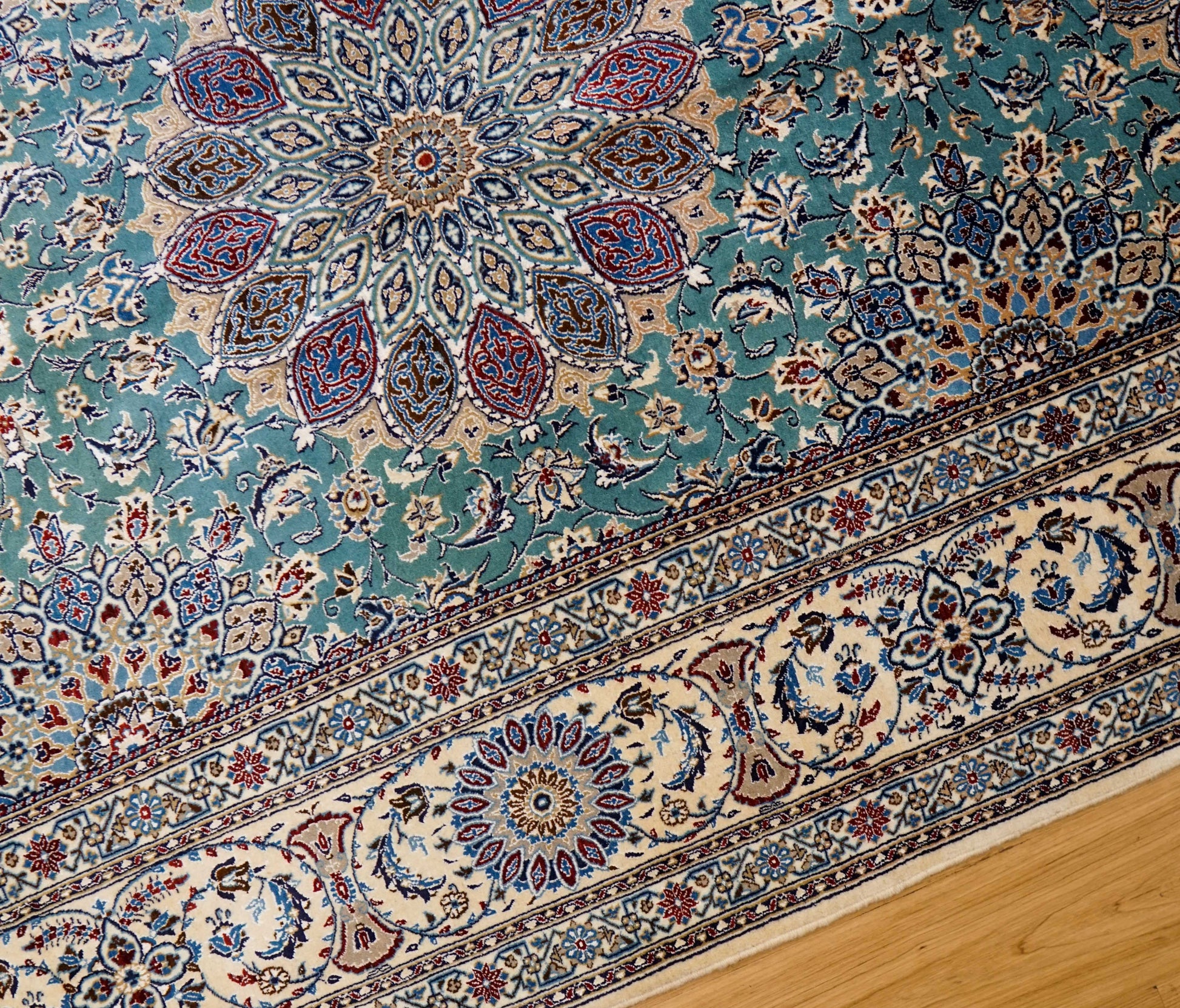  ペルシャ絨毯 ナイン産 4LA 295×196cm｜コルクウール＆シルク 手織り 高密度ラグ 大判リビングサイズ