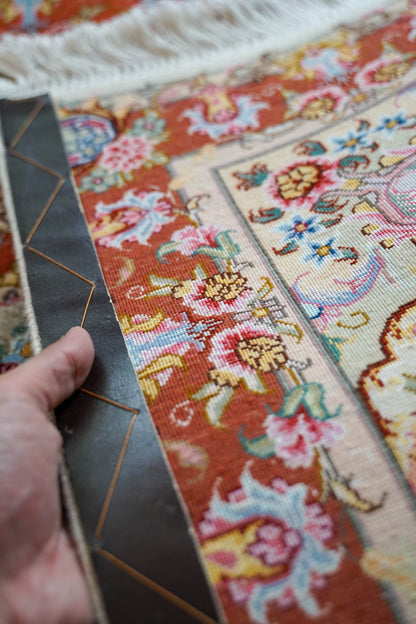 ペルシャ手織り絨毯 タブリーズ産 50RAJ 124×73cm｜ウール＆シルク