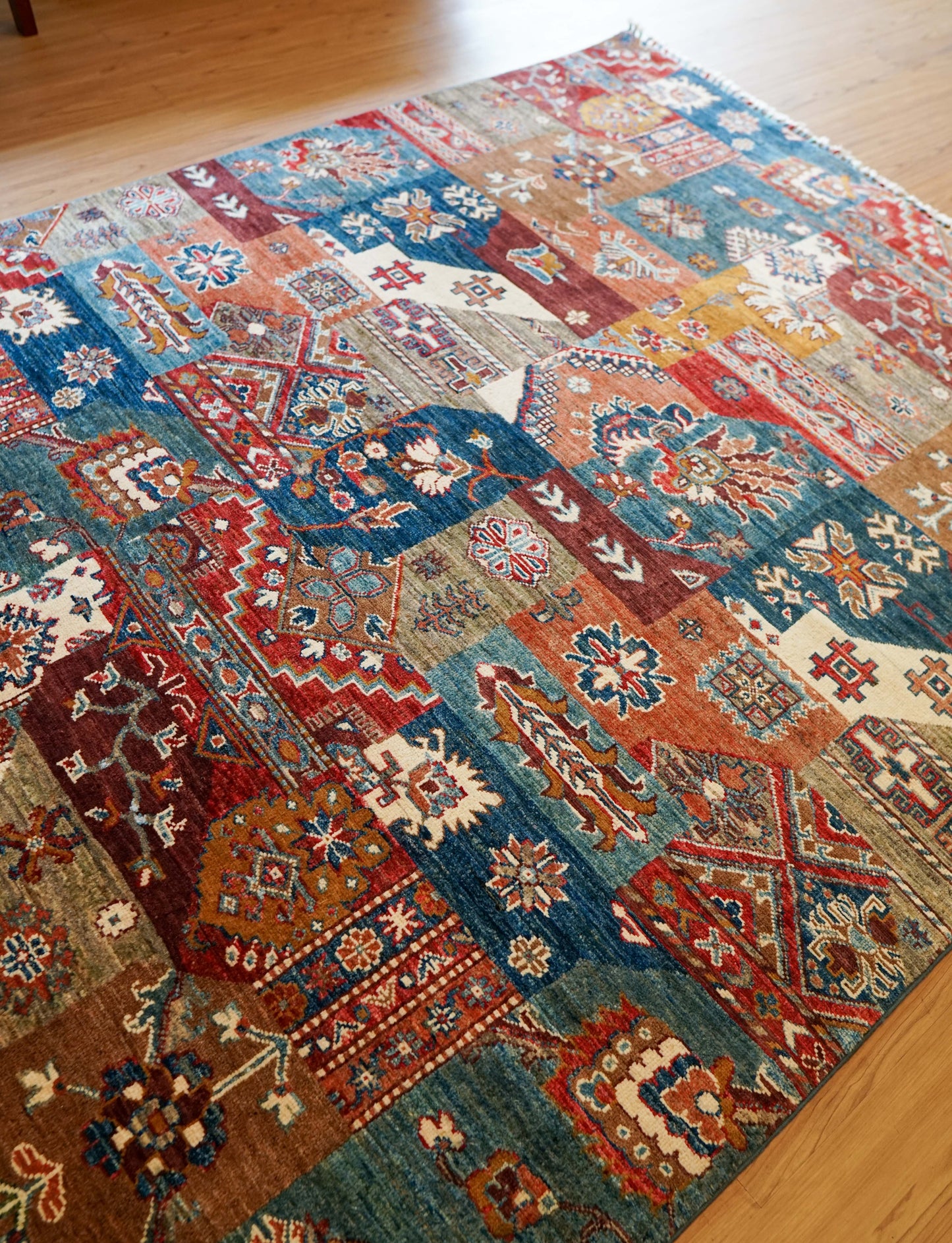  アフガン絨毯 ガズニー産 ウール トライバルパッチワークデザイン 206×153cm