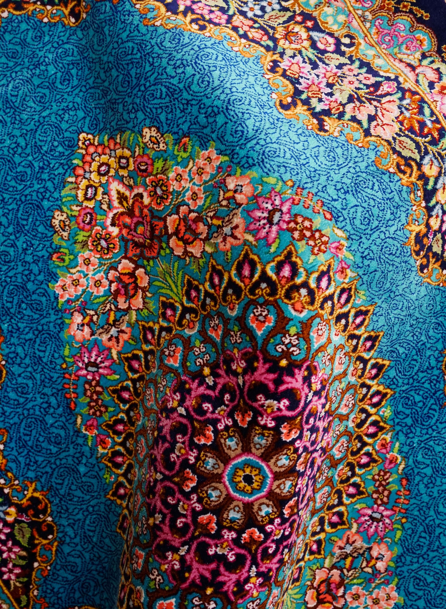  89×59cm　手織り ペルシャ絨毯 クム産 シルク100% 証明書付