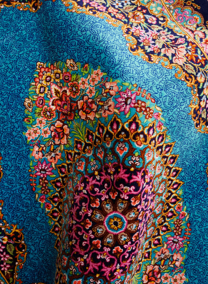  89×59cm　手織り ペルシャ絨毯 クム産 シルク100% 証明書付