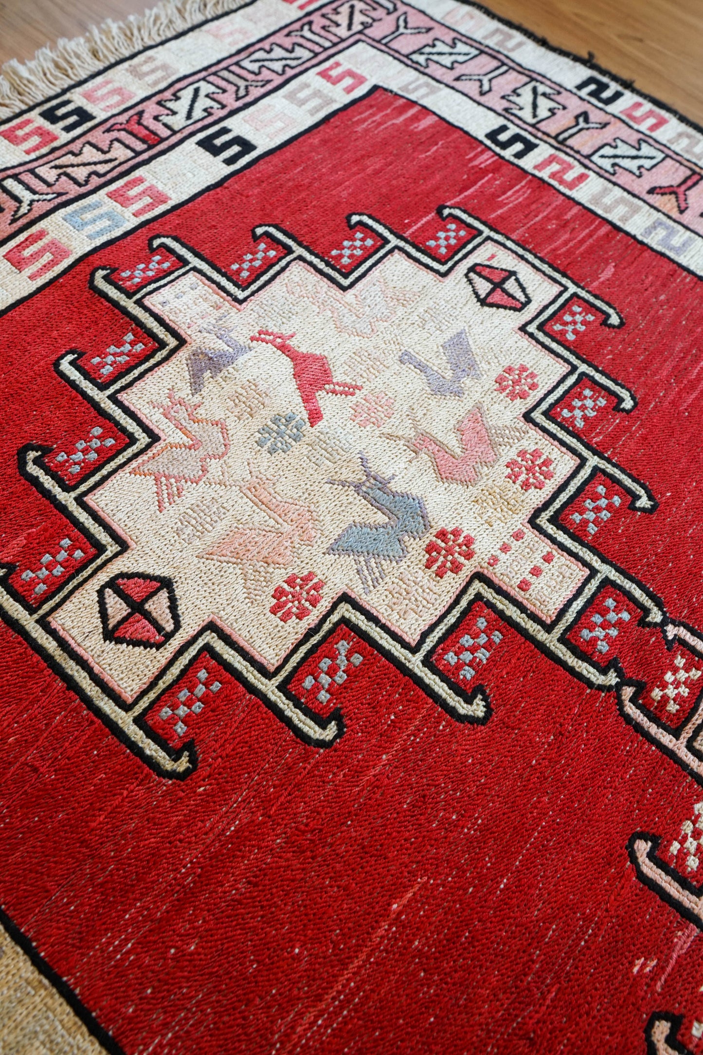 Collection 96×74cm ペルシャ手織りシルクスマックキリム トライバルデザイン