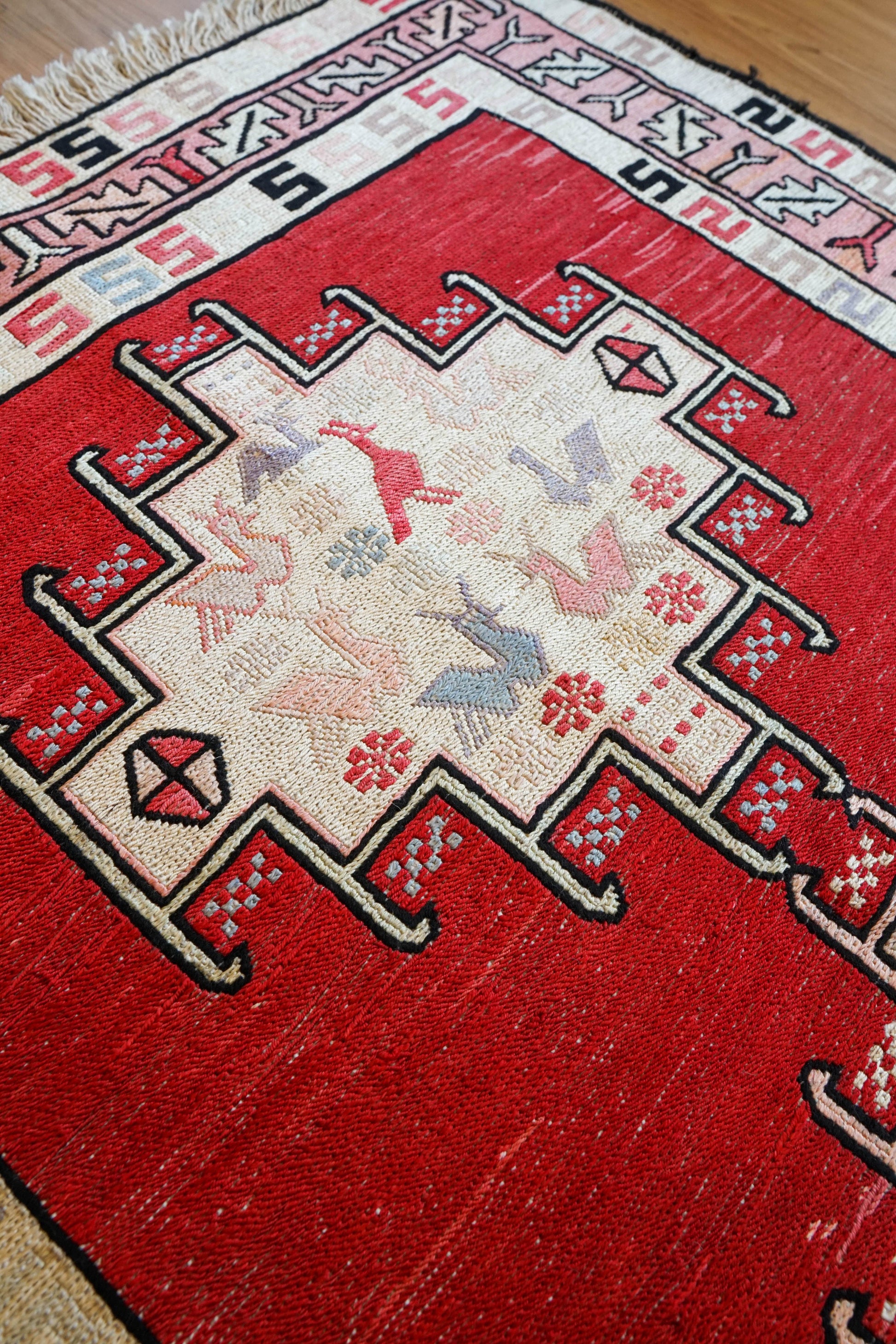 Collection 96×74cm ペルシャ手織りシルクスマックキリム トライバルデザイン