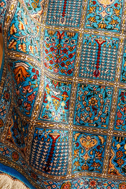  ペルシャ絨毯 クム産 モスサビ房 シルク 89×56cm　