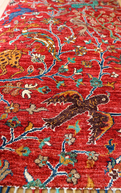  アフガニスタン・ガズニ産 手織り絨毯 シカルガーデザイン 120×82cm