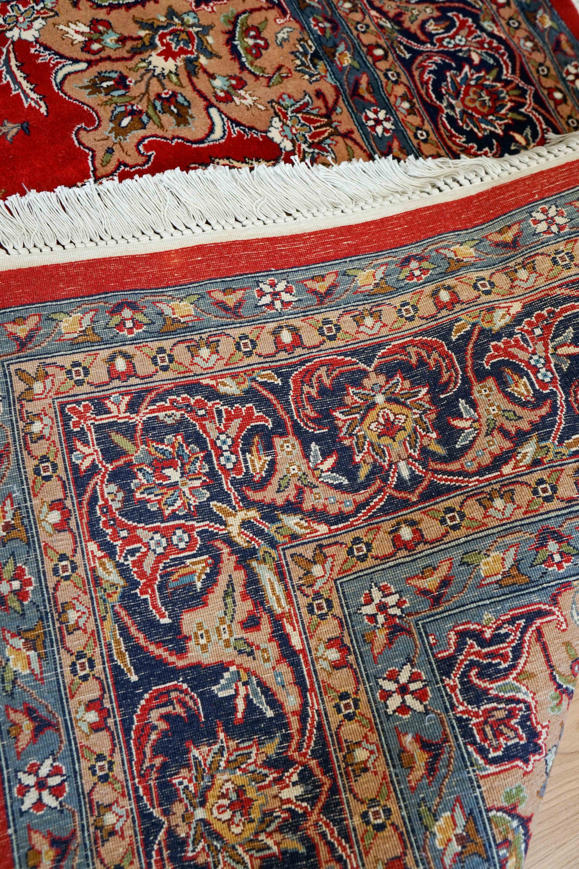  ペルシャ絨毯 手織り ダブルノット 高密度ウール 256×154cm｜厚手で丈夫 赤基調クラシックデザイン