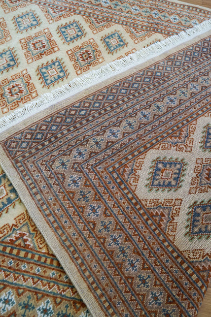 手織りパキスタン絨毯 184×128cm｜9/16クオリティ・ベージュ×ブルー