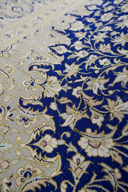  ペルシャ手織り絨毯 クム産 シルク100％ 200×132cm｜ラジョルディ房・総柄メダリオン