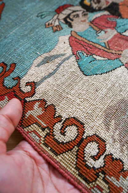  ペルシャ トルクメン絨毯 61×50cm｜ウール＆シルク 手織りアートラグ