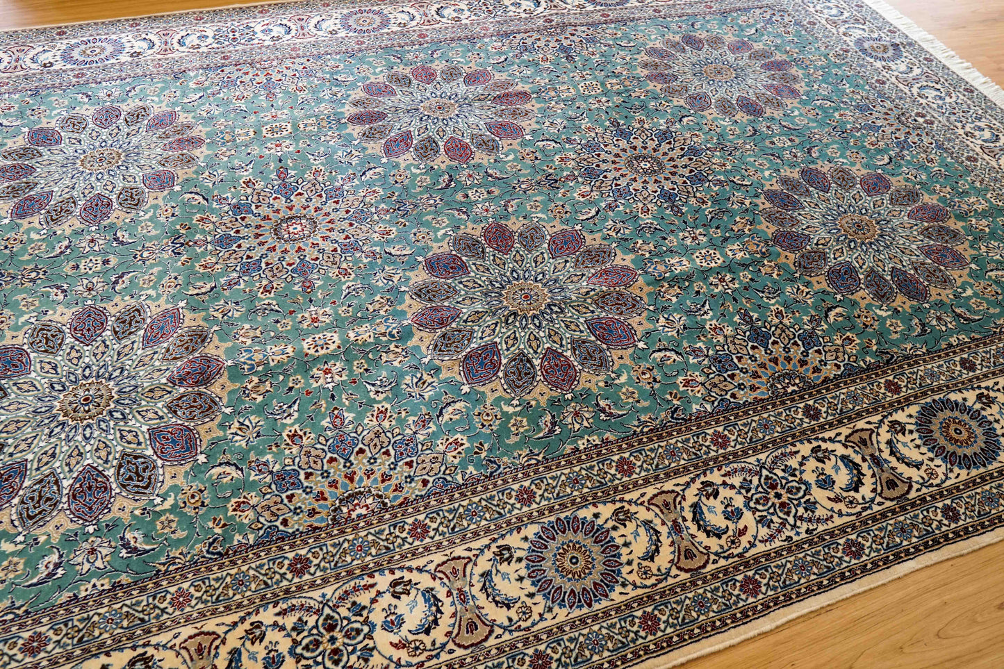  ペルシャ絨毯 ナイン産 4LA 295×196cm｜コルクウール＆シルク 手織り 高密度ラグ 大判リビングサイズ