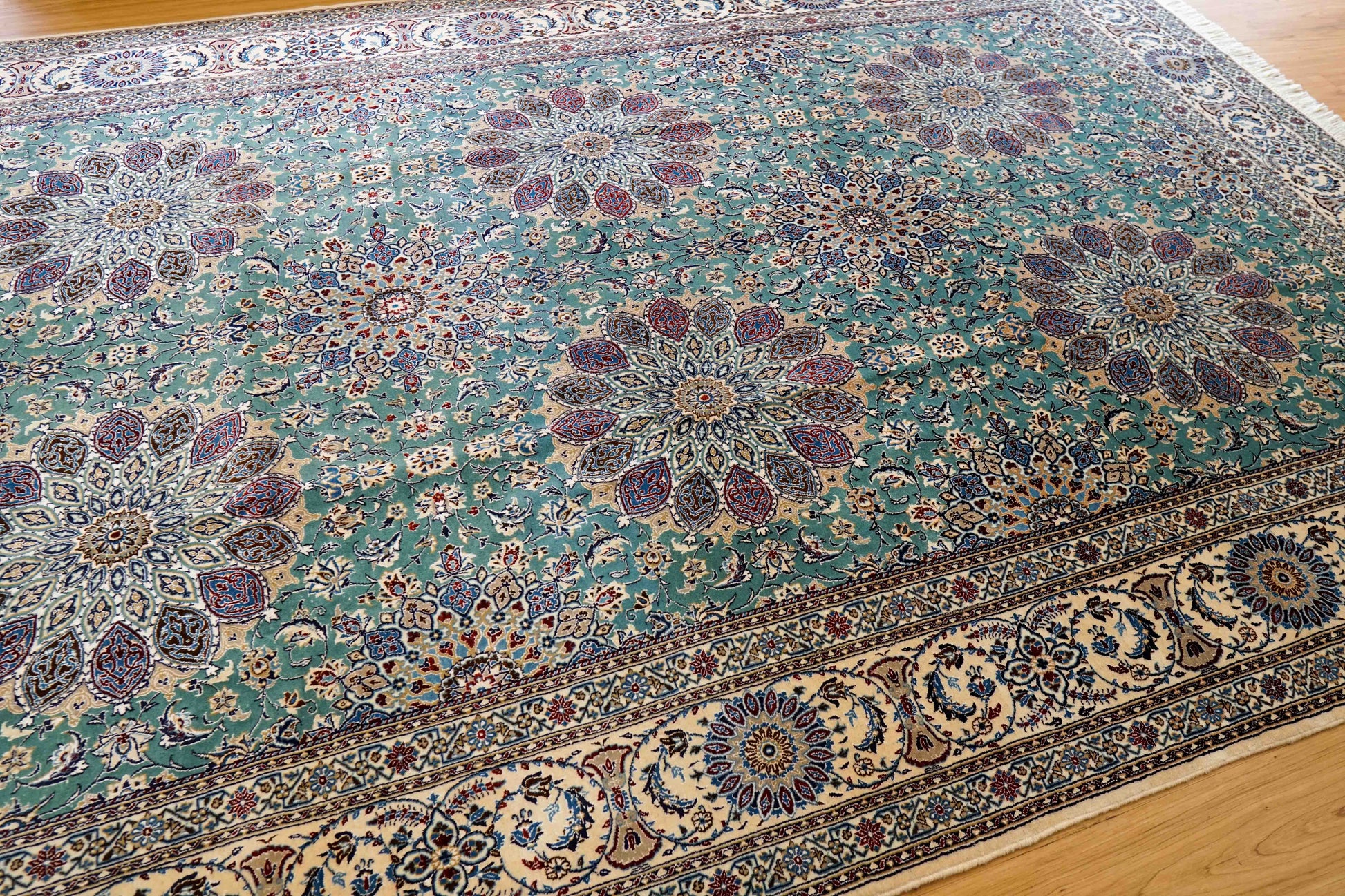  ペルシャ絨毯 ナイン産 4LA 295×196cm｜コルクウール＆シルク 手織り 高密度ラグ 大判リビングサイズ