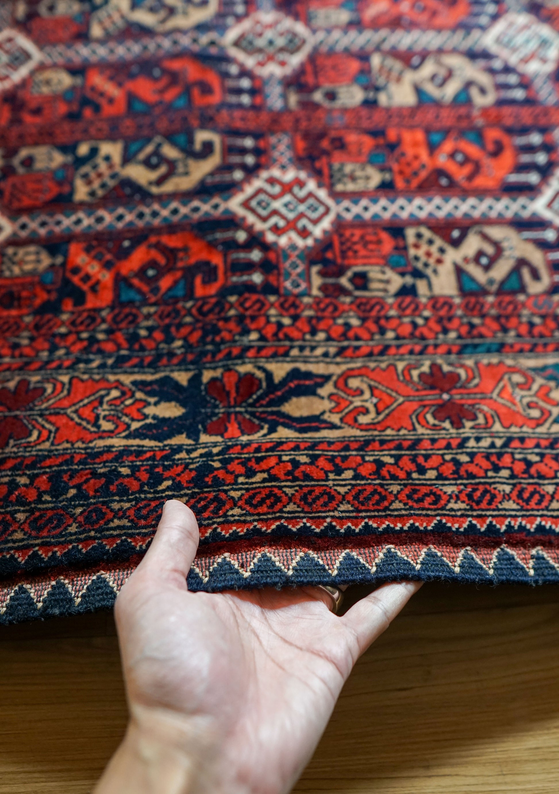  アフガン手織り絨毯 トルクメン ラグ 150×101cm