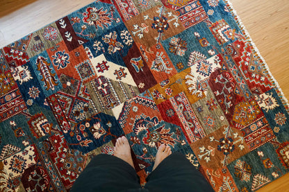  アフガン絨毯 ガズニー産 ウール トライバルパッチワークデザイン 206×153cm