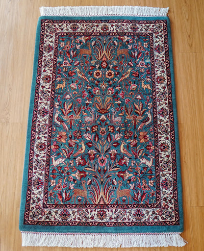  ペルシャ絨毯 アフシャル・ビジャー (afshar bijar) 130×84cm モハマドイアン工房 シカールガー（shikargah） 手織り ウール＆シルク
