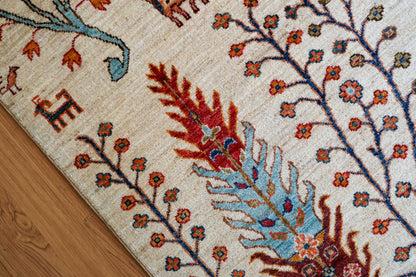  アフガニスタン 手織りガズニギャッベ 203×154cm｜草木染め・生命の木と動物文様