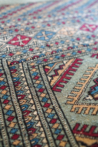  パキスタン手織りジャルダール絨毯 ターコイズグリーン 184×122cm