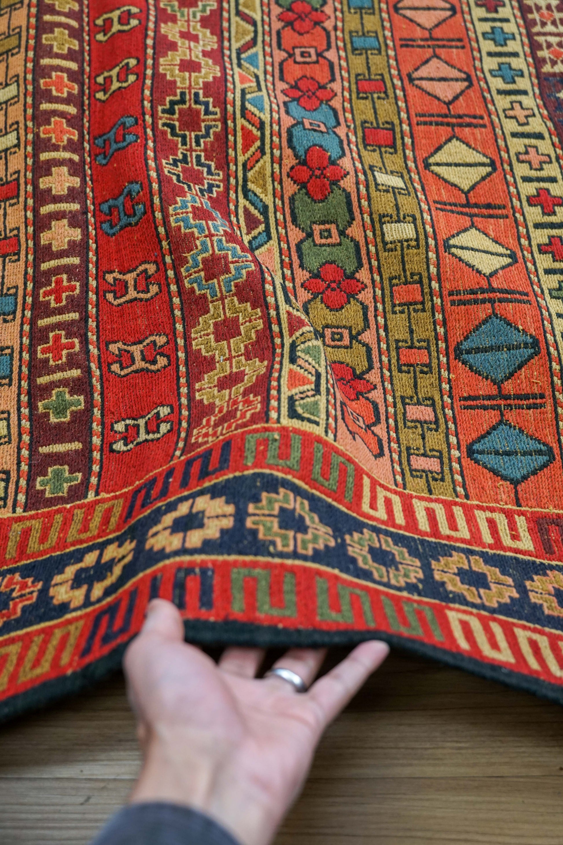  手織りペルシャ オールド シルジャンキリム ウールラグ 298×195cm