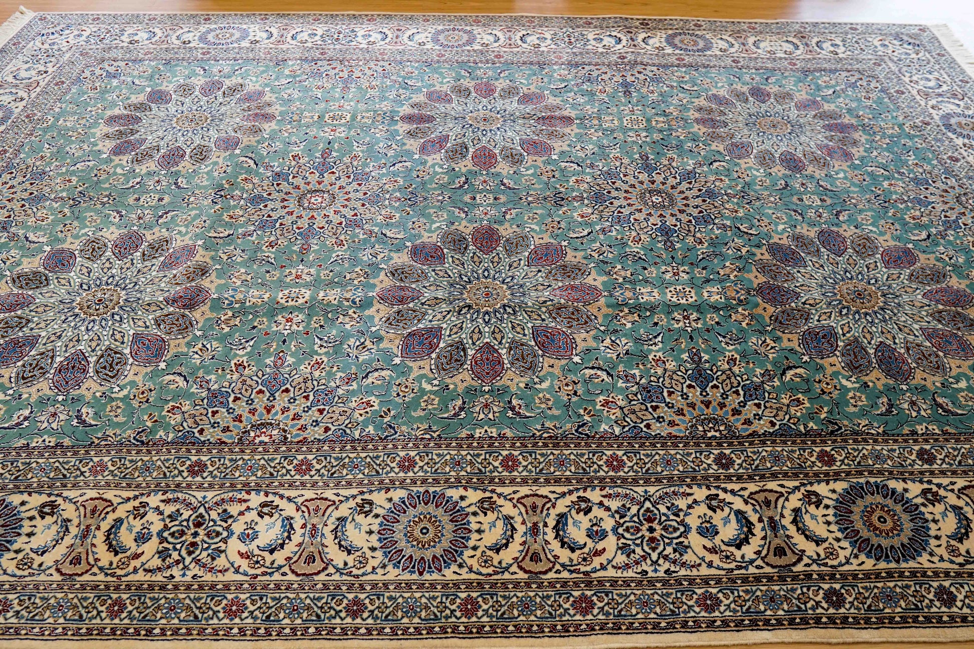  ペルシャ絨毯 ナイン産 4LA 295×196cm｜コルクウール＆シルク 手織り 高密度ラグ 大判リビングサイズ