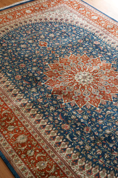 Collection 197×135cm ペルシャ手織り絨毯 クム産 ヌーリ工房 シルク100% 証明書付