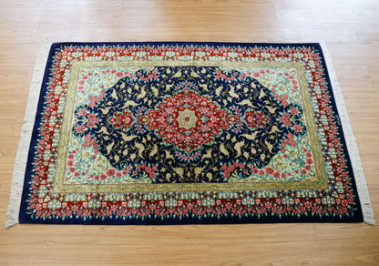  ペルシャ絨毯 クム産 100％シルク 手織り 150×98cm