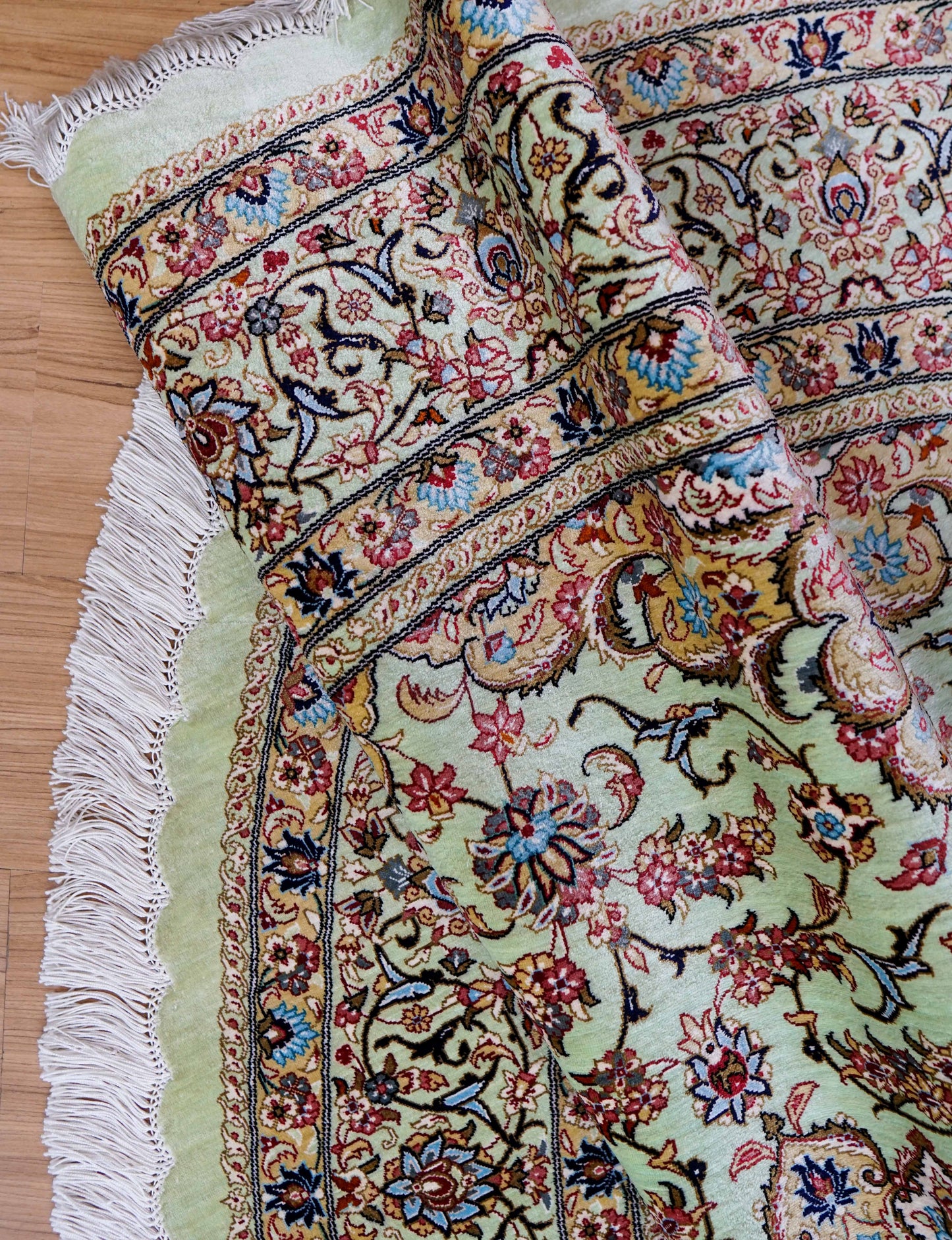 手織りペルシャ絨毯 カシャーン産 ファッラ工房 シルク100% 丸 200×200cm