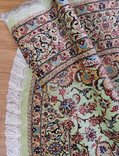 手織りペルシャ絨毯 カシャーン産 ファッラ工房 シルク100% 丸 200×200cm