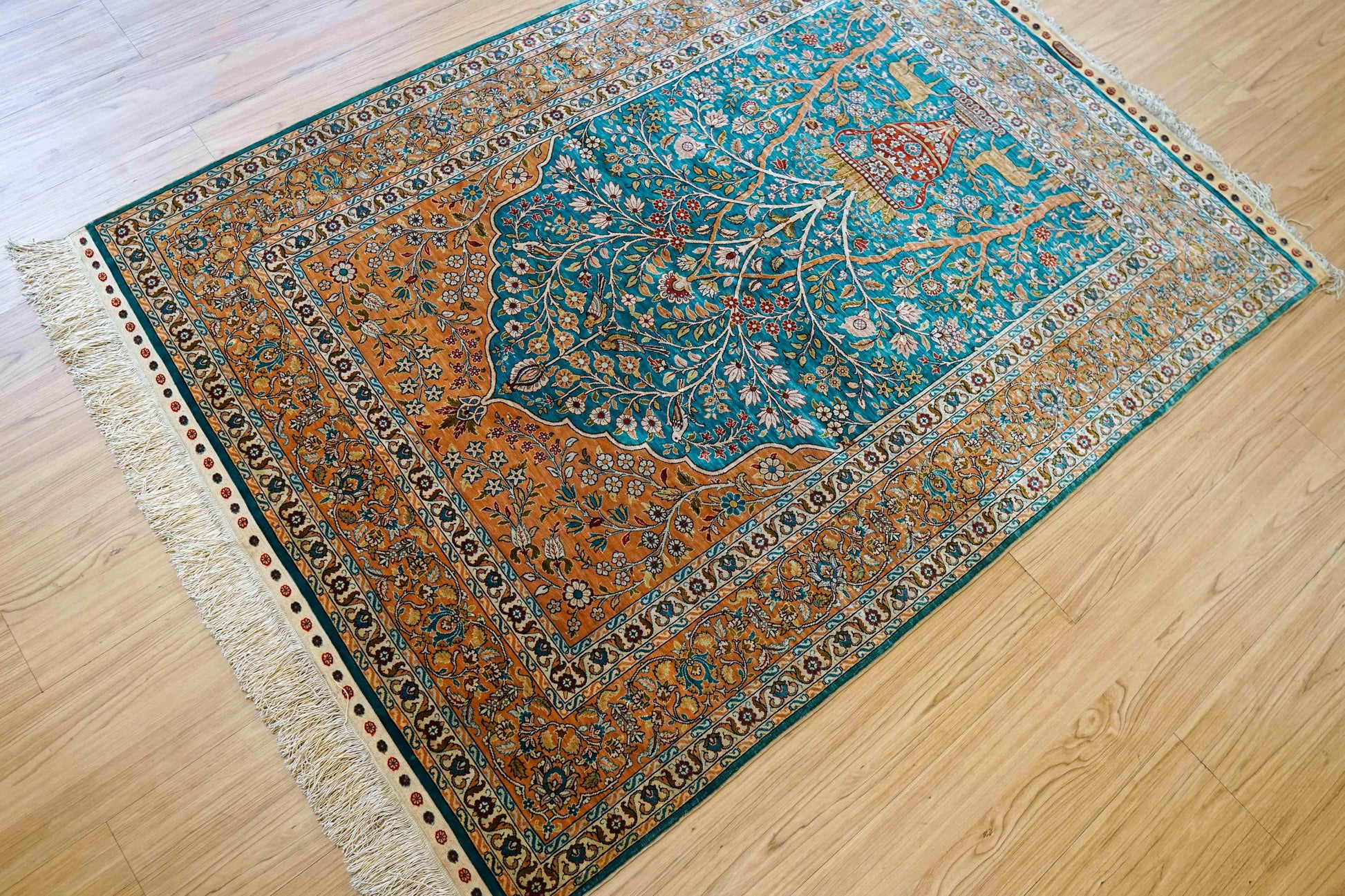  トルコ・ヘレケ シルク手織り絨毯 140×102cm｜1970年代 ヴィンテージ ラグ　Turkish Ozipek hereke