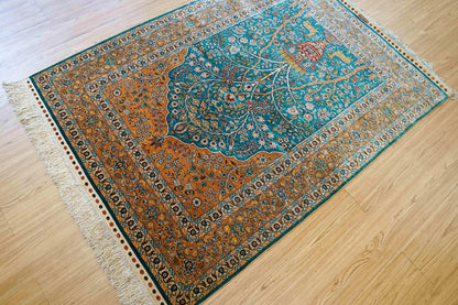  トルコ・ヘレケ シルク手織り絨毯 140×102cm｜1970年代 ヴィンテージ ラグ　Turkish Ozipek hereke