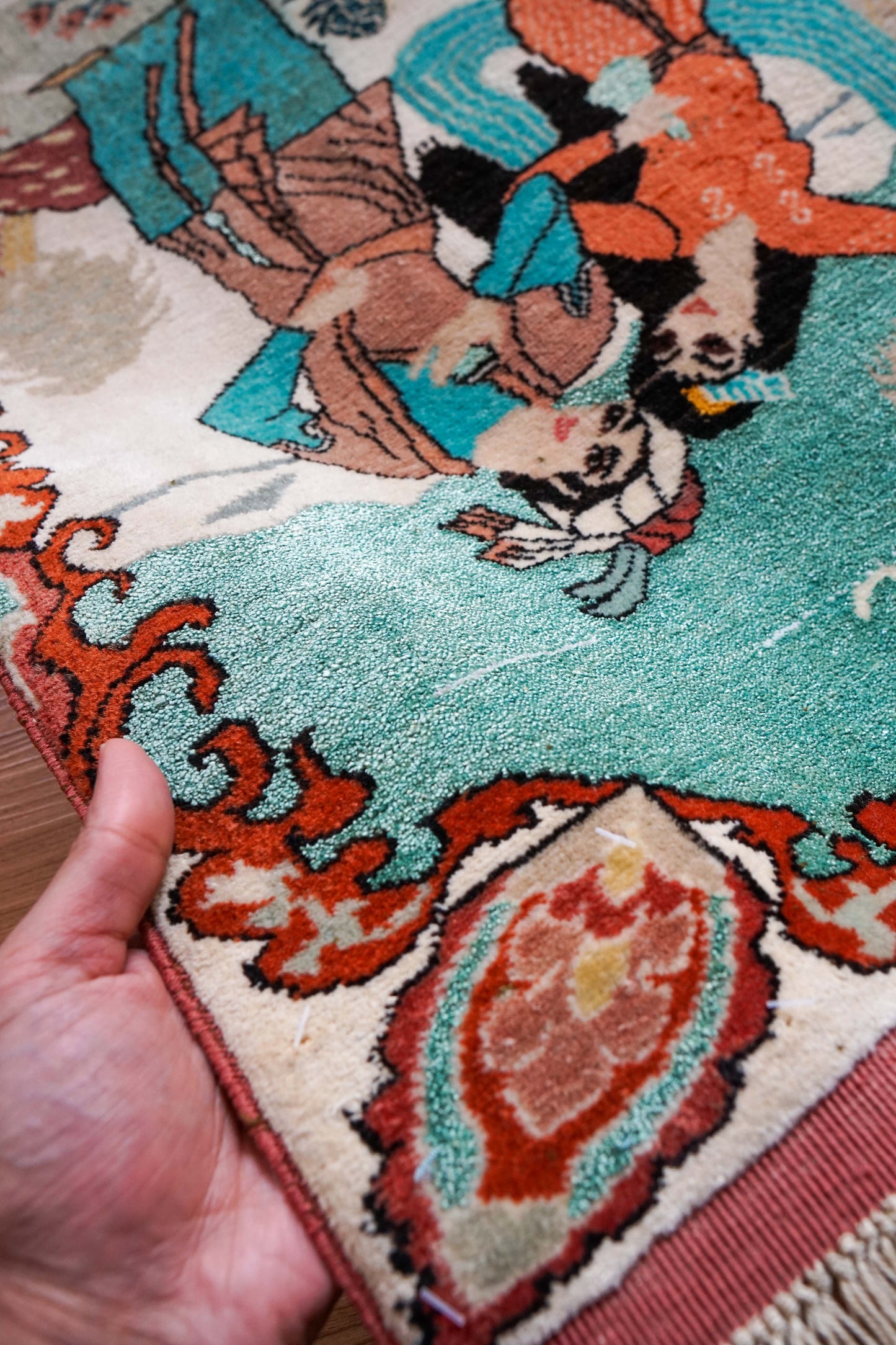  ペルシャ トルクメン絨毯 61×50cm｜ウール＆シルク 手織りアートラグ