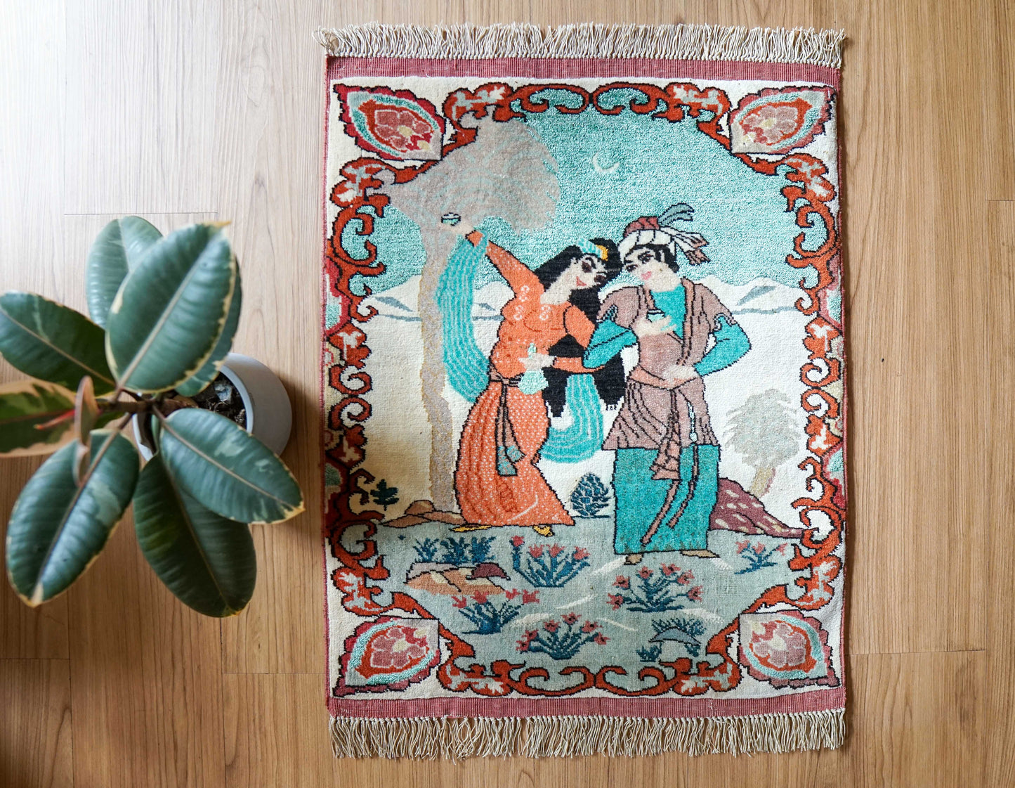  ペルシャ トルクメン絨毯 61×50cm｜ウール＆シルク 手織りアートラグ