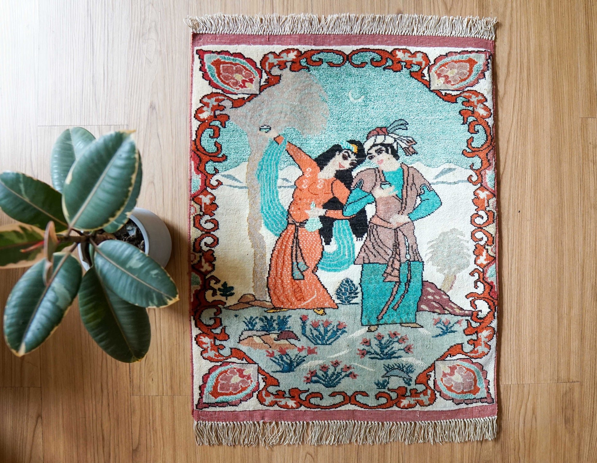  ペルシャ トルクメン絨毯 61×50cm｜ウール＆シルク 手織りアートラグ