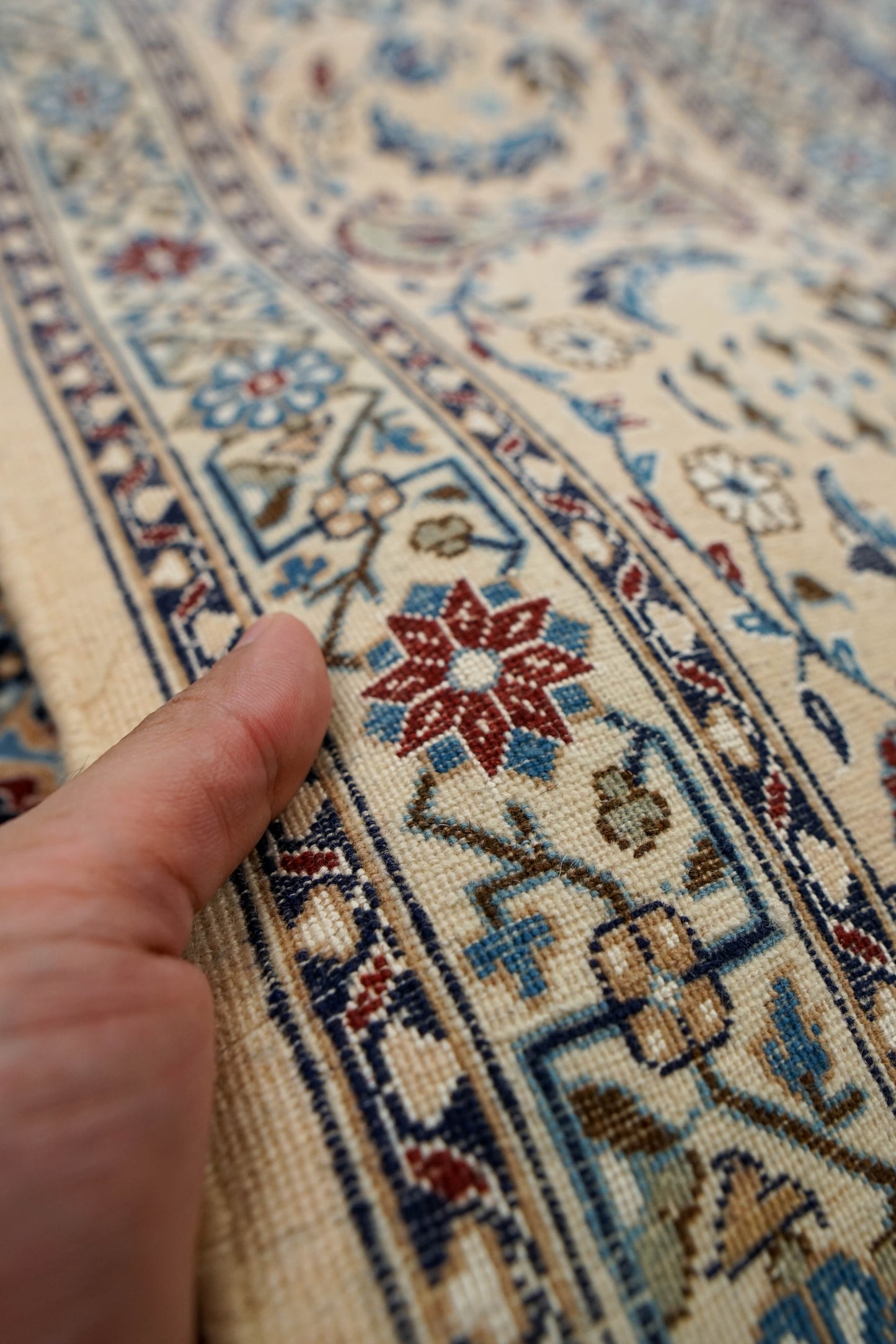  ペルシャ絨毯 ナイン産 4LA 295×196cm｜コルクウール＆シルク 手織り 高密度ラグ 大判リビングサイズ