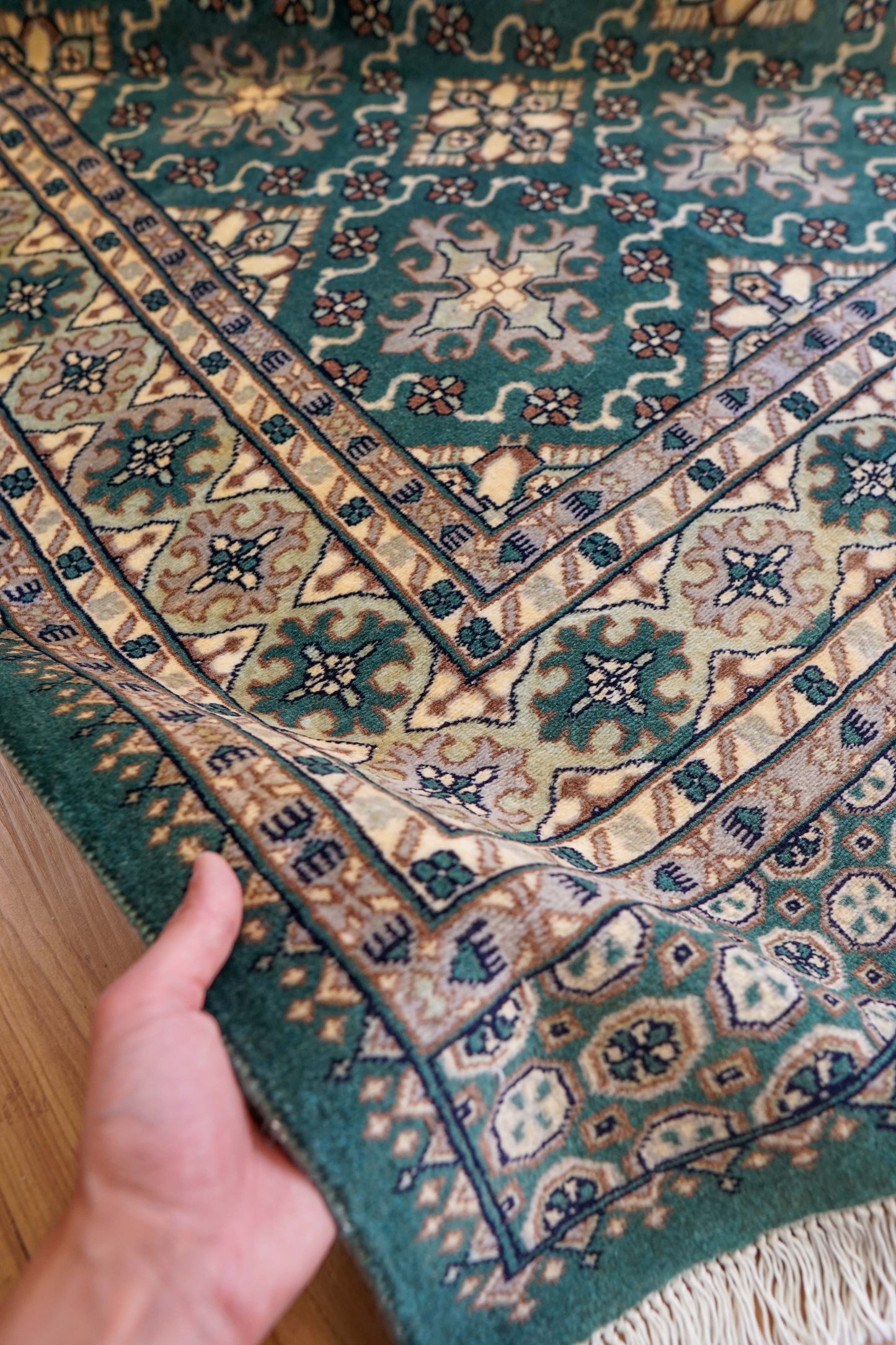 パキスタン手織り絨毯 270×154cm｜ニュージーランドウール使用 高密度グリーン